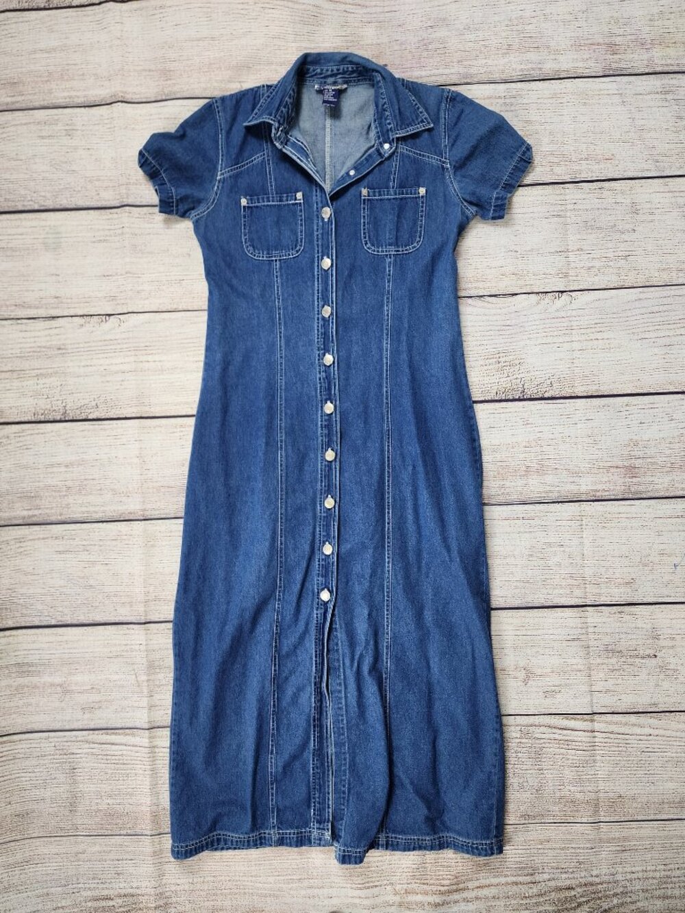 Vintage Adriana Sport Denim Button Down Dress Medium Y2K Western 90's Prairie
